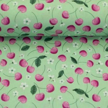 Baumwolldruck Fruits Kirschen auf Grün von Swafing